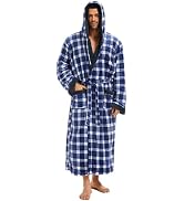 iniber Mens Hooded Robe, Soft Lightweight Plush Robes for Men, Warm Long Fleece Men's Bathrobe wi...