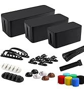 Cable Management Box, 3 Pack Cord Organizer Boxes with 33 PCS Cable Management Set to Cover Hide ...