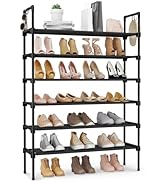 LANTEFUL 6 Tier Shoe Rack for Closet Shoe Organizer with 5 Hooks, Long Shoe Shelf Storage for Sho...