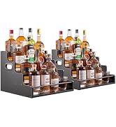 YQBRAO 2 Pack 4-Tier Liquor Bottle Display Shelf, 16-Inch Wooden Bar Shelves for Liquor Bottles, ...
