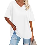 ADOREJOY Oversized Tshirts for Women V Neck Summer Short Sleeve Casual Loose Tunic Tees