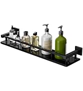 Alise Glass Shelf with Railing for Bathroom, Matte Black Bathroom Shelves Wall Mounted, Modern Fl...
