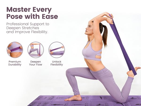 Durable Yoga Strap: Metal D-rings for secure adjustment. Improve flexibility and muscle recovery.