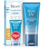 Biore UV Aqua Rich Daily Hydrating Facial Moisturizer with SPF 50 | Oil Free Sunscreen & Primer f...