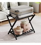oakvivo Fully Assembled Black Luggage Rack for Guest Room, Bamboo Foldable Suitcase Stand with 5 ...