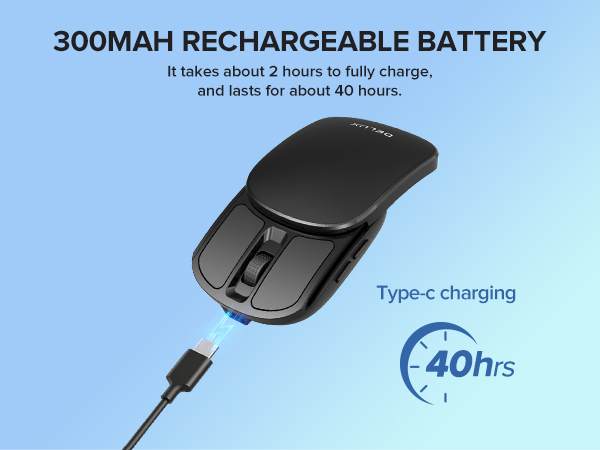 Rechargeable built-in 300mAh Li-ion battery