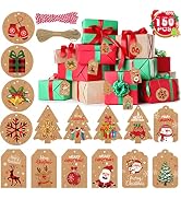 150 Pack Brown Kraft Paper Christmas Gift Tags with Jute String for Holiday Present Wrap Stamp an...