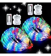 JMEXSUSS 2 Pack Battery Operated Rope Lights Outdoor Waterproof, Total 200LED 66ft 8 Mode/Remote ...