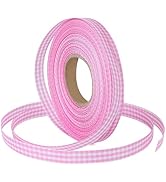 Pink Gingham Ribbon for Gift Wrapping, 3/8 inch 50Yard Plaid Ribbon for Flower Bouquet Christmas ...