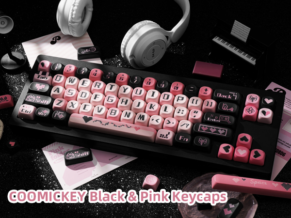 PBT Keycaps Dye-Sublimation Black and Pink MOA Profile Custom Cute Keycaps