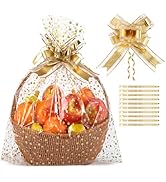 SOMIOCO Gold Star Large Cellophane Bags, Clear Cellophane Wrap for Gift Baskets 16x24 in OPP Plas...