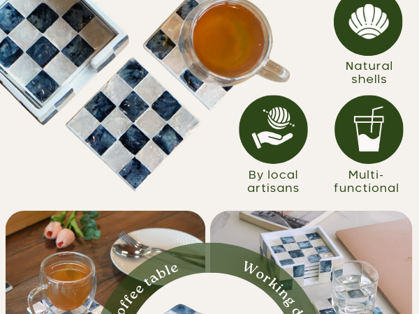 Desk coasters Capiz shell for office and workspace decor