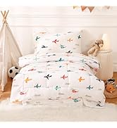 JSD Airplane Toddler Bedding Set, 4 Piece Bed-in-a-Bag Toddler Comforter Sheet Set, Machine Washable