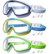 QALLY Kids Goggles Age 4-16, Anti-Fog UV 180°Clear View Kids Swim Goggles, 3 Pack Swimming Goggle...