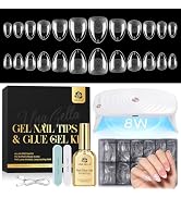 UNA GELLA Extra Short Almond Nail Tips Kit, Pre Etched Short Almond Gel Nail Tips 120Pcs with Gel...