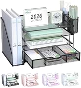 WALI Desk File Organizer, 4 Tier Desktop Paper Letter Tray Organizer with Drawer and 2 Pen Holder...