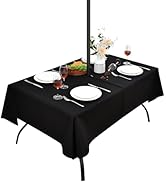 Wolkemer Water Resistant Outdoor Black Tablecloth with Umbrella Hole and Zipper, 60x84 inch Recta...