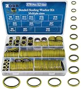ZDBB 12 Sizes 378 Pcs Bonded Sealing Washer Kit,Automotive Self-Centred AC Seal Metal Rubber Gask...