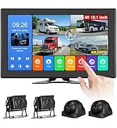 Venluna RV Backup Camera System - 10.1 Inch 4K Touchable 4 CH Monitor, 1080P IP69 Waterproof Wire...