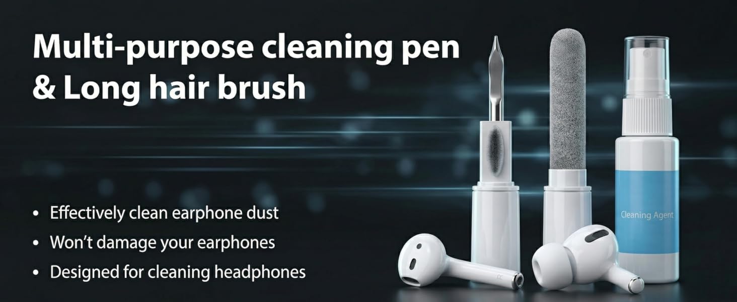 tech cleaning tools for AirPods Pro, precision pen and earphone brush set.