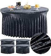 Htper 4 Pack Black Velvet Round Table Cloths for 60 inch Table, Stretchy Wrinkle Free 120 inch Ro...