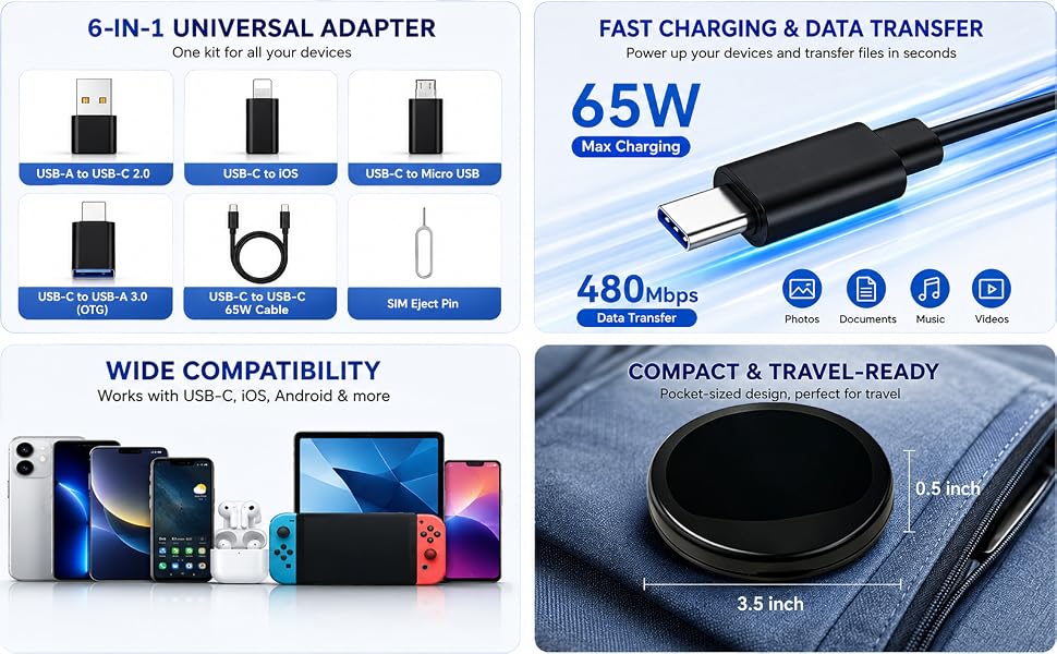 wide compatibility,compact and universal adapter