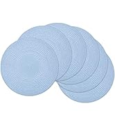 SHACOS Round Braided Placemats Set of 6 Round Table Mats for Dining Tables 15 inch (Light Blue, 6)