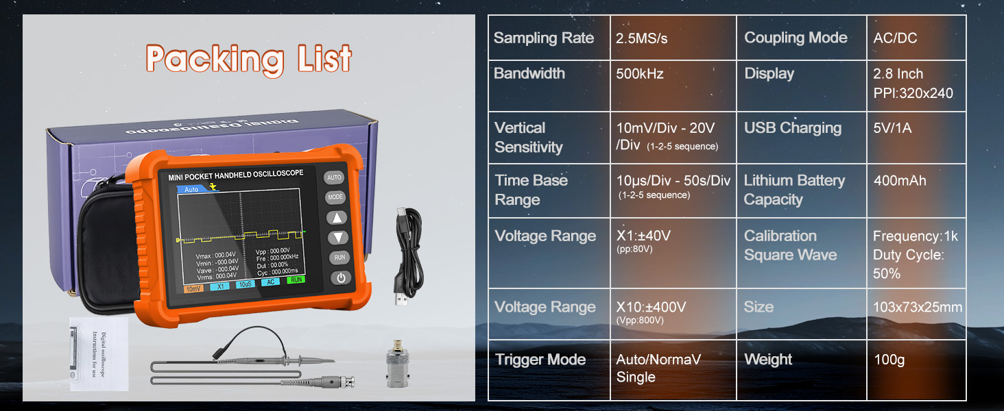 Handheld Oscilloscope Portable Mini Pocket Digital Oscilloscope Kit with 500KHz Bandwidth