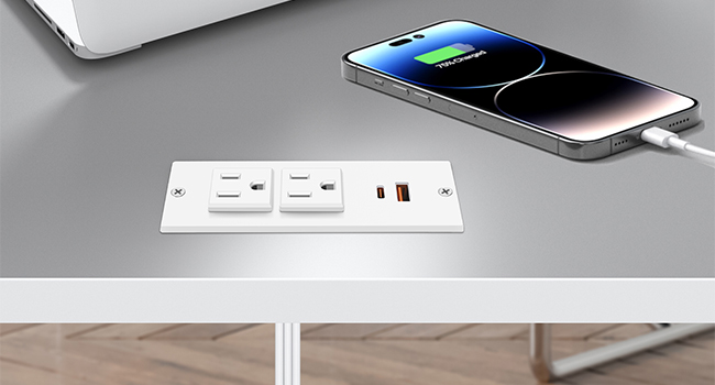 30W USB C Recessed Power Strip