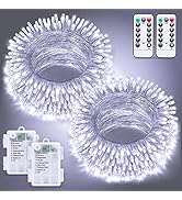 JMEXSUSS 2 Pack White Battery Operated Christmas String Lights, Each 33ft 100 LED Wedding Lights ...