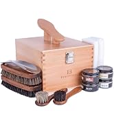 FootFitter Beech Wood Valet Box, Premium Shoe Shine Organizer with Classic Storage for Polish, Br...