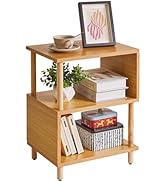 Aibiju Wooden Night Stand with Open Shelf, Nightstand with Solid Wood Legs, S-Shaped Bed Side Tab...
