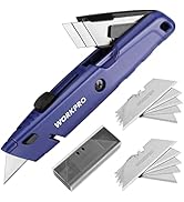 WORKPRO Retractable Utility Knife with Extra Blade Storage, Quick-Change Box Cutter with Twine Cu...