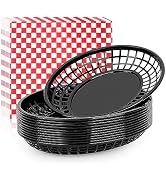 EUSOAR Food Baskets with Parchment Paper, Extra Large 12pcs 11.8"x8.9" Black Plastic Food Serving...