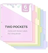 SKYDUE Binder Dividers with Tabs and Pockets, 6 Tab Dividers for 3 Ring Binder, Tear-Resistant Pl...