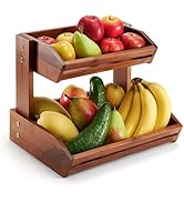 HOLANA Acacia 2 Tier Fruit Basket for Kitchen Counter Organizer – Wooden Fruit Bowl & Wooden Bask...