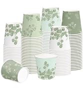 RUSPEPA 5oz Disposable Paper Cups, Bathroom Cups Small Mouthwash, 100 Pack Set Eucalyptus Leaf De...