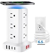 Tower Surge Protector Power Strip with 12 Outlets 4 USB (1 USB C), 6.5Feet Extension Cord with Mu...