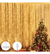 Ollny Fairy Lights Curtain 200 LED 6.6x6.6ft, USB Warm White Christmas Curtain Lights with Hook, ...