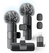 KUKIHO Wireless Lavalier Microphone for iPhone iPad and Android Phone, 2 Pack Lapel Mic Plug and ...