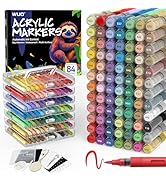 WUO 84 Colors Acrylic Paint Markers, Water-Based No-Bleed Markers, Automatic Ink Control Brush Ti...
