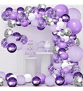 Purple Balloons Garland Arch Kit,144pcs Lavender Purple Pastel Purple Confetti Balloons with Silv...