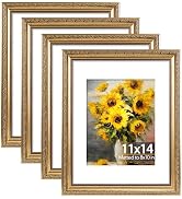 JCJMY 11x14 Vintage Picture Frame with 8x10 Mat Set of 4, Elegant Retro 11 by 14 Photo Frame with...