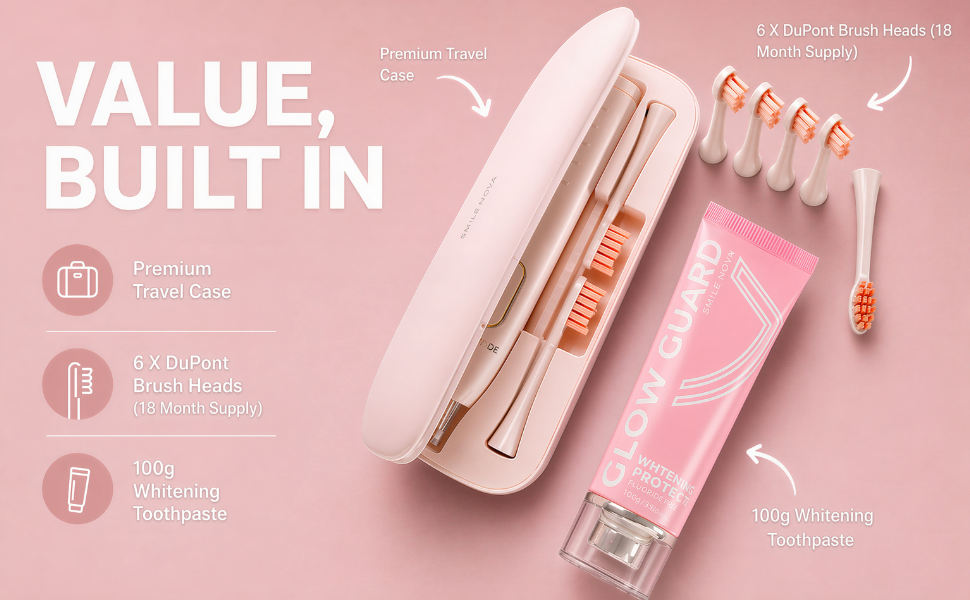 Pink Electric Toothbrush for Adults With Travel Case