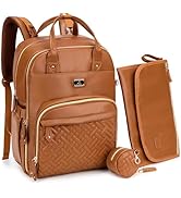 Dikaslon Leather Diaper Bag Backpack with Portable Changing Pad, Pacifier Case and Stroller Strap...