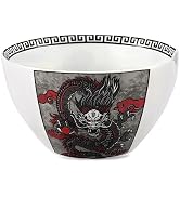Hagary Dragon Ramen Bowl with Chopsticks Ceramic Bowl Stainless Steel Chopsticks Japanese Style U...
