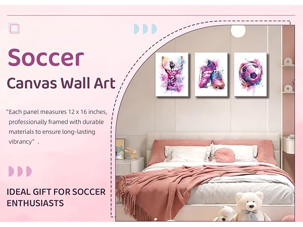 3Pcs Girl Graffiti Soccer Canvas Wall Art