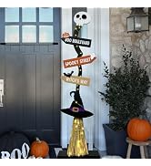 Halloween Decorations Indoor Outdoor - Lighted Halloween Wooden Witch Broom | Spooky Light up Hal...