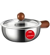 SoKalChw Stainless Steel Small Sauce Pan with Glass Lid, Wooden Handle Cooking Pot, Suitable for ...