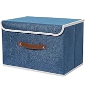 Lucky Monet Collapsible Storage Bins with Lids & PU Leather Handles - PP Plastic Board Washable L...